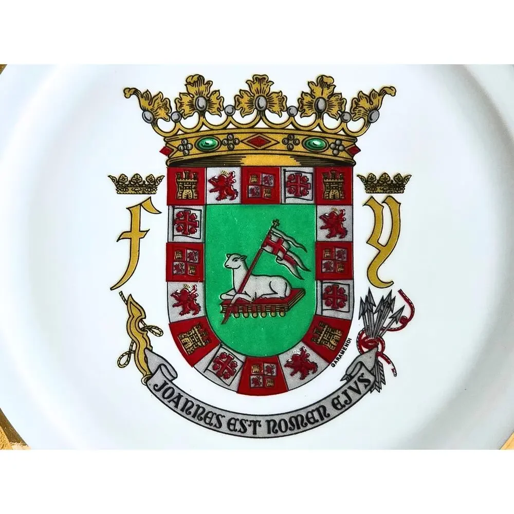 Olivenza Spain City Crest Plate with Gold Border Tharaud Limoges Made in France